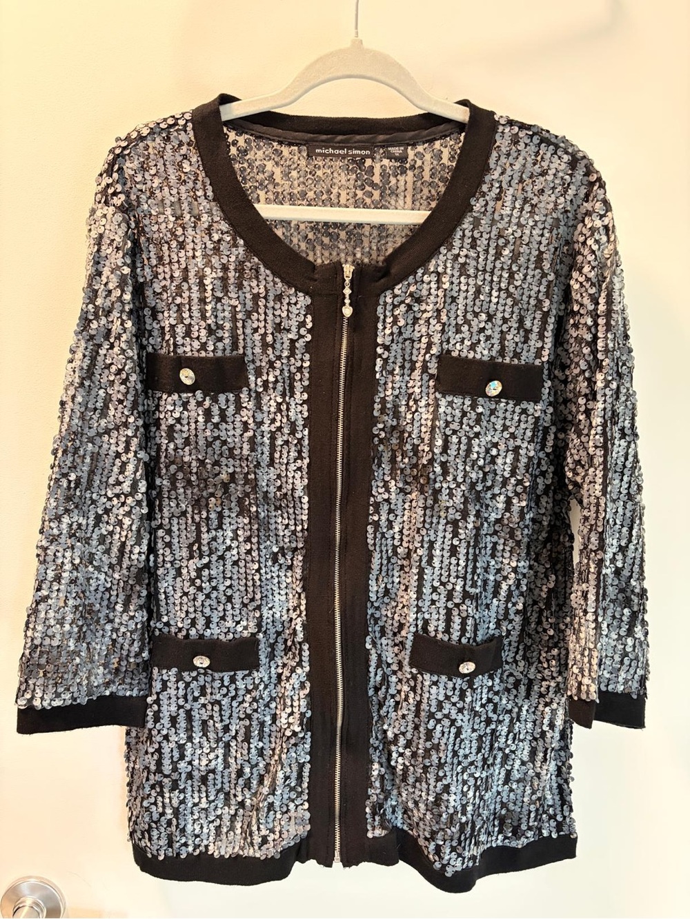 Michael Simon Black & Silver Sequin Zip Jacket